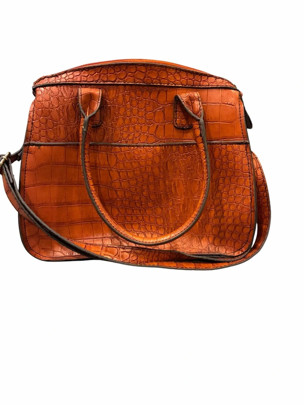 Vintage London Fog Faux Leather Crocodile Embossed Satchel Gold Toned Hardware
